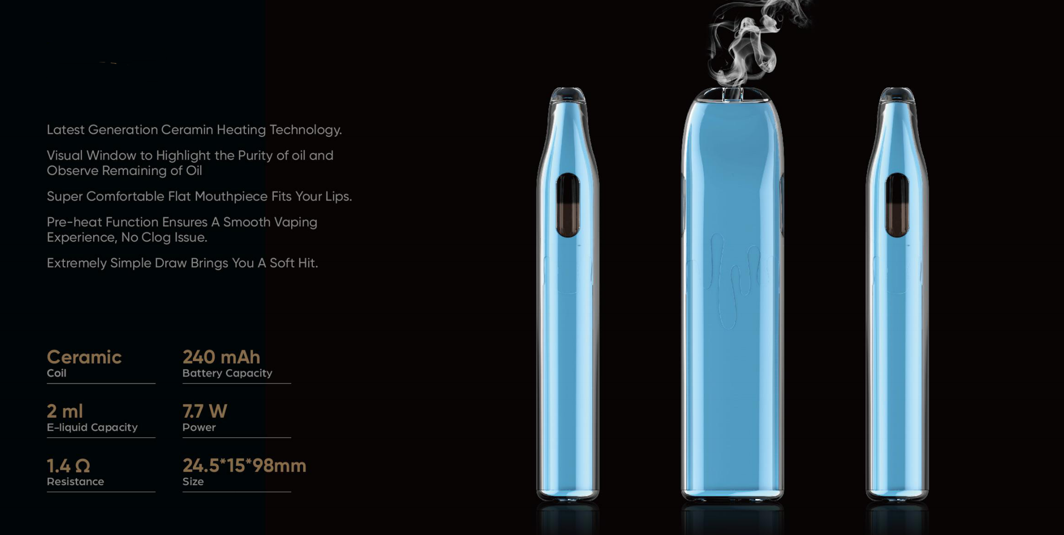 D, 2ml, ceramic coil, 240mah disposable vape pen