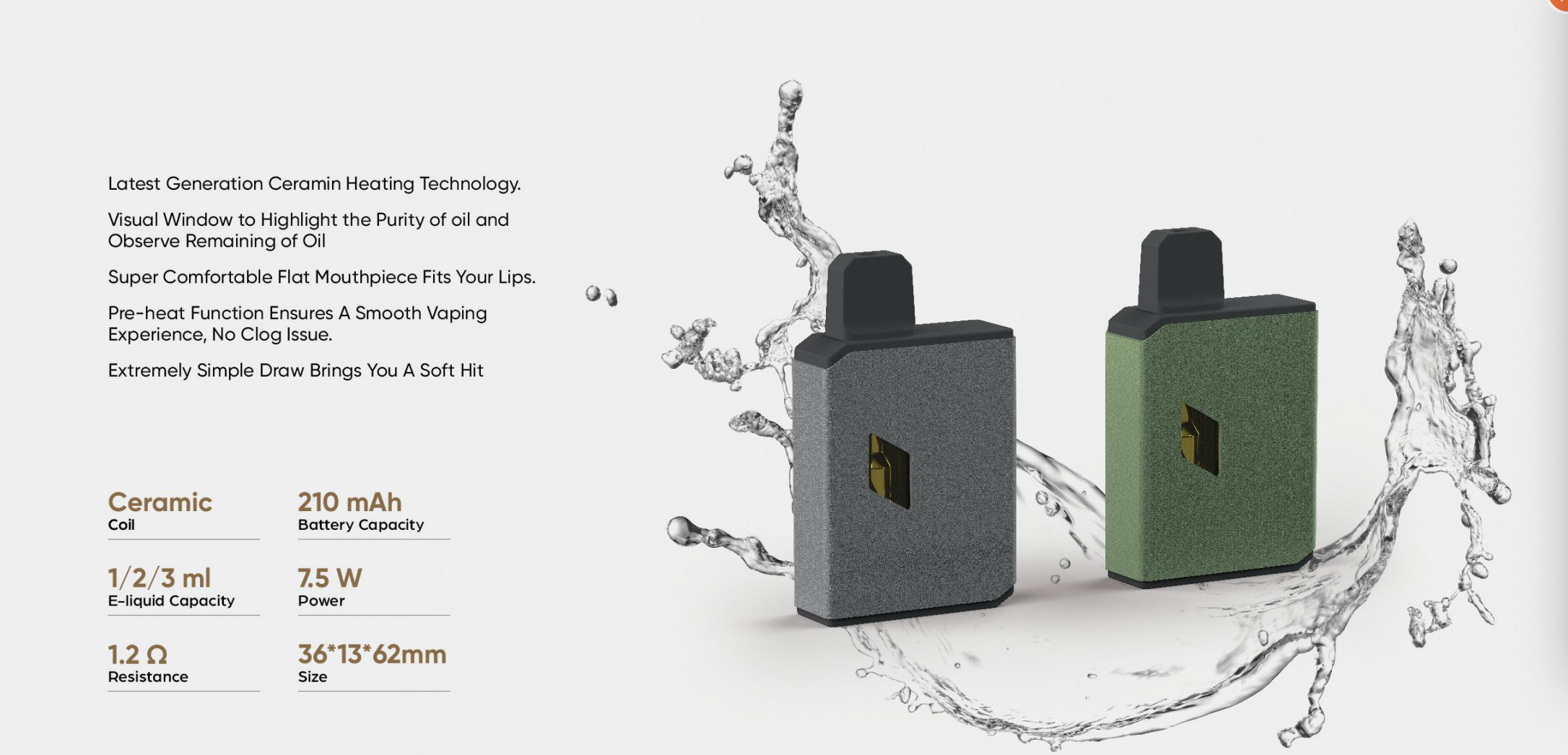 E, 1ml, 2ml, 3ml, ceramic coil, 210mah disposable vape pen